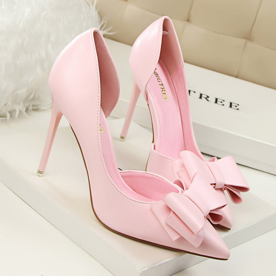 Women 7.5cm 10cm High Heels Korean Pumps Scarpins Cute Bow Middle Low Heels Lady Fetish Sweet Wedding Bridal Yellow Blue Shoes