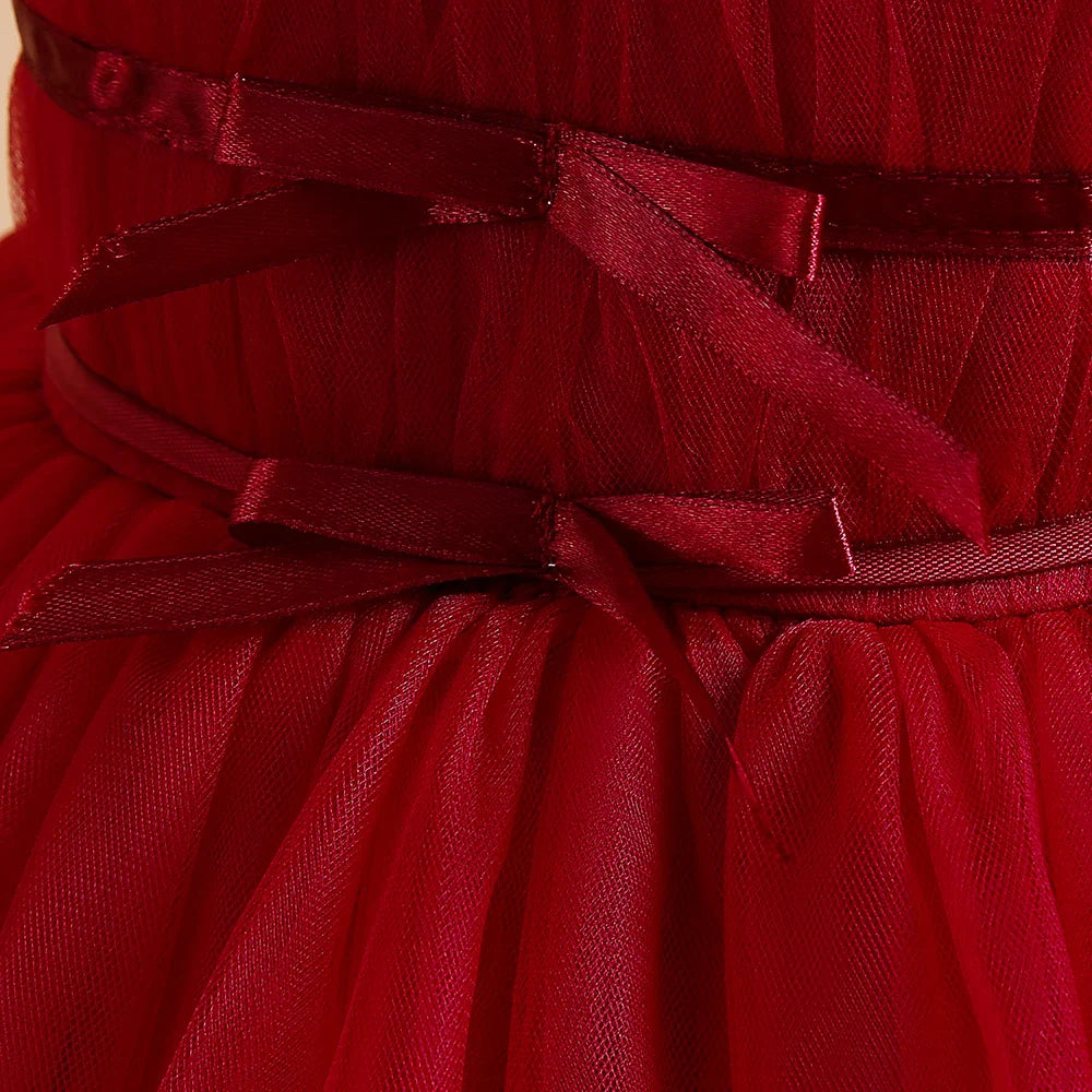 Vestidos de Festa de Daminha Batismo de Verão Meninas Elegante Tule Vestido de Noiva Formatura Menina Laço Princesa Vestido de Aniversário Fantasia de Natal