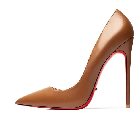 12CM Brown Patent Leather Pumps Women Red Bottom Heels Elegant High Heeled Stilettos Evening Shoe for Party