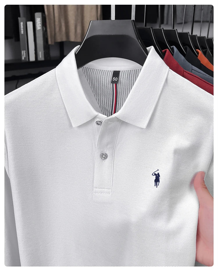 High end brand 100% cotton long sleeve polo shirt fashion luxury pony embroidery business casual comfort new Paul men's T-shirt