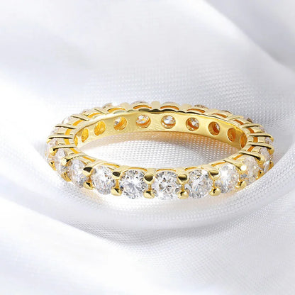 18k Gold Plated 3/3.5mm All Moissanite Diamond Rings for Women Wedding Full Eternity Bands 925 Sterling Silver Jewelry