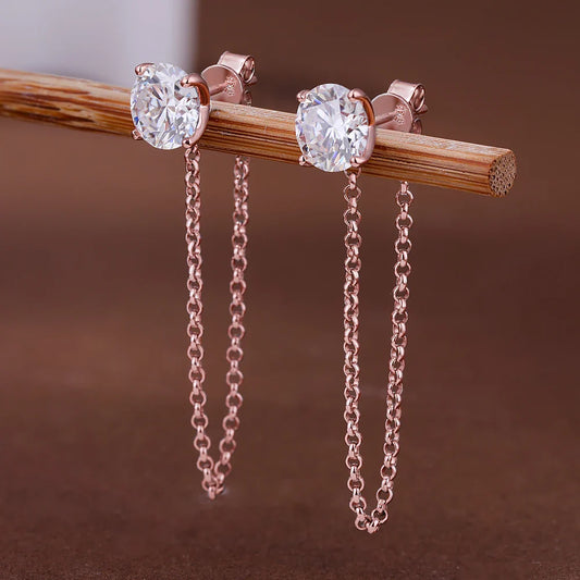 0.5-5carat Round brilliant Cut Moissanite Chain Earrings for Women Solitaire Lab Diamond Stud/Drop Earring 925 Silver with GRA