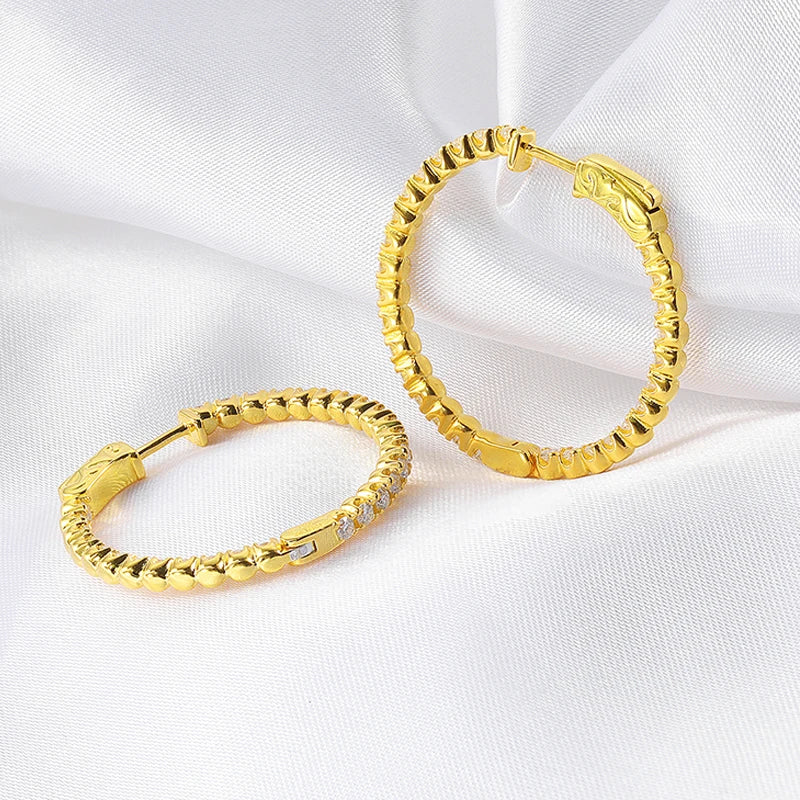 2mm D Vvs1 Full Moissanite Hoop Earrings for Women 925 Sterling Silver Plated 18k Gold Simulated Diamond Ear Jewelry
