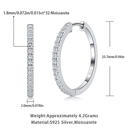 Pretty Beauty 23mm Moissanite Hoop Earrings S925 Sterling Silver for Women Wedding Party White Gold Plated Fine Jewelry Gifts