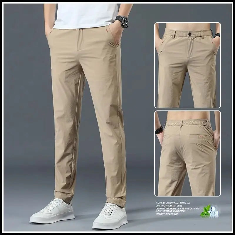 Men Summer Thin Casual Pants Trendy Fashion Classic Solid Color Versatile Straight Trousers Breathable Daily Outdoor Streetwear