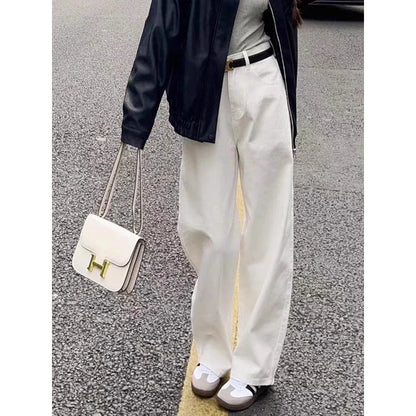 ZOENOVA 2024 New Straight Jeans Women White Plus size High Waist Loose Wide Leg Pants Spring Baggy Korean Fashion Pants