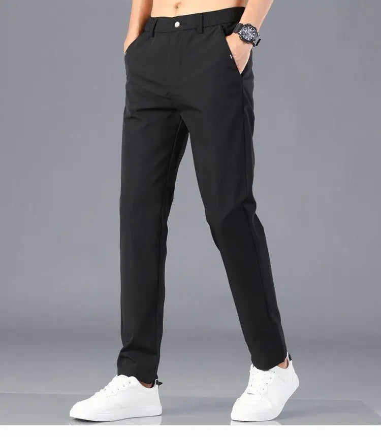 Men's Lightweight Casual Pants Summer Thin Ice Silk Straight Tube Simple Business Office Trousers Comfortable Soft Daily Wear