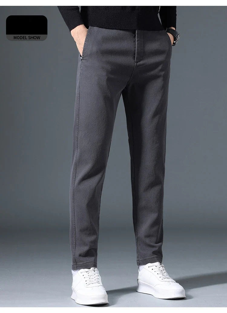 2025 Autumn New Casual Pants Men's Fashion Slim Fit Thick Straight Pants Soft Cotton Retro Style Streetwear Trousers Clothing