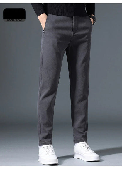 2025 Autumn New Casual Pants Men's Fashion Slim Fit Thick Straight Pants Soft Cotton Retro Style Streetwear Trousers Clothing