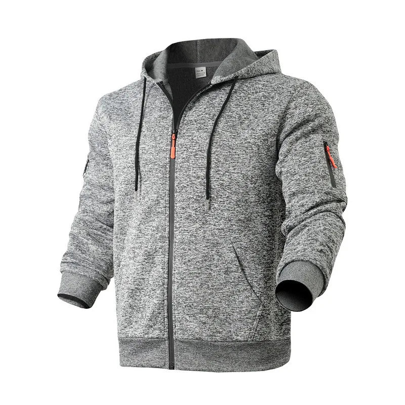 Heavy fleece men's jacket winter retro tooling pocket hooded zipper sports sweater men