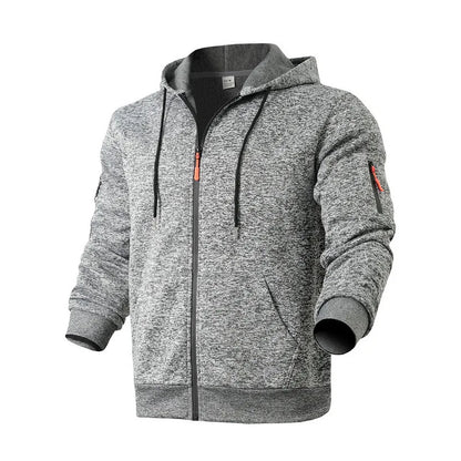 Heavy fleece men's jacket winter retro tooling pocket hooded zipper sports sweater men