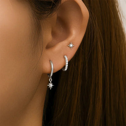 925 Sterling Silver 3pcs 4pcs Set Zircon Stud Earrings 18k Gold Star Minimalism Huggies Earring Fine Jewelly Set Party Gift