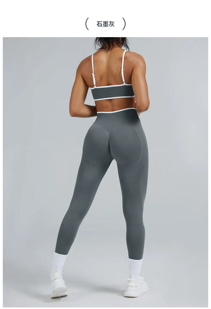 Seamless Yoga Set Women Gym Clothing Scrunch Bum Legging Sports Bras Padded Tank Top Workout Outfits Fitness Sportswear Suits