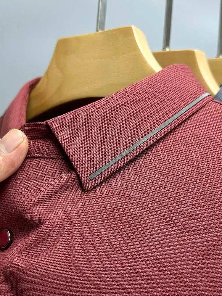 Luxury summer new ice silk breathable polo shirt men's short sleeve high-end exquisite letter embroidery casual lapel T-shirt