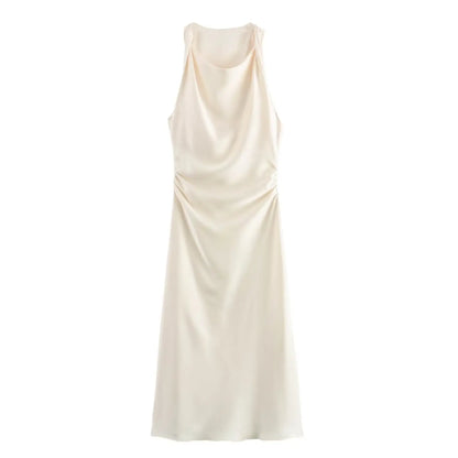 Satin Ruched Long Dresses for Women Sleeveless Summer Dress Woman off Shoulder Party Womens Dresses Beach Female Dress