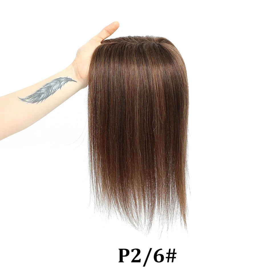 12x13cm Human Hair Toppers with Bangs Black Brown Clip in Hair Toupee for Women Skin Scalp Clip in Remy Hair Pieces