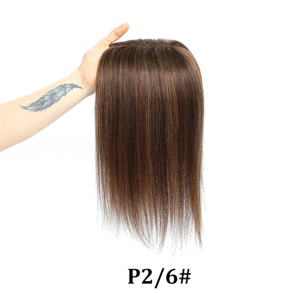 12x13cm Human Hair Toppers with Bangs Black Brown Clip in Hair Toupee for Women Skin Scalp Clip in Remy Hair Pieces