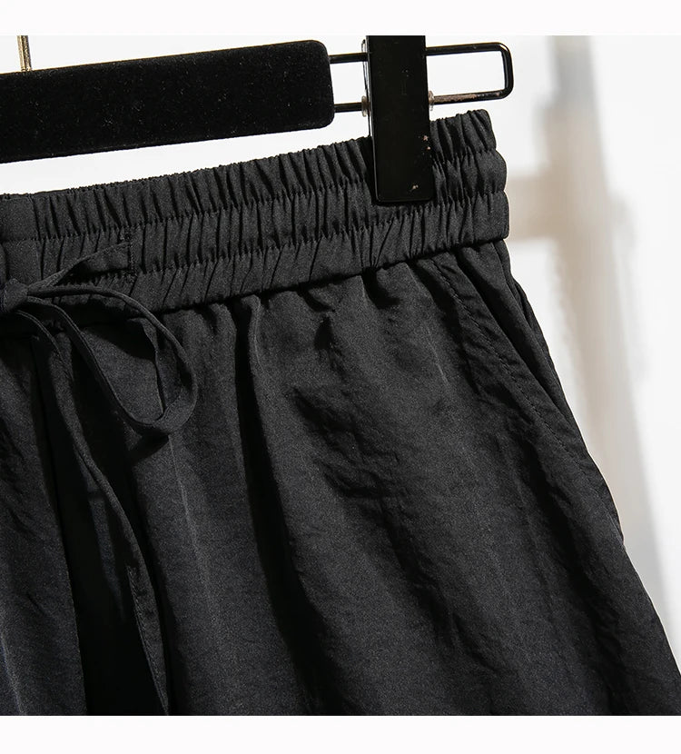 Plus Size Summer Shorts For Women 2025 Summer Ice Silk Drawstring Large Size Loose Shorts Women Korean Streetwear Shorts Female