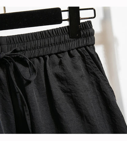 Plus Size Summer Shorts For Women 2025 Summer Ice Silk Drawstring Large Size Loose Shorts Women Korean Streetwear Shorts Female