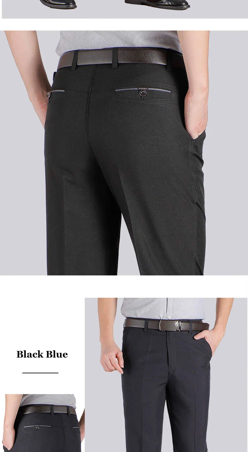 Men's Casual Business Suit Pants Full Length Soft Trim Brand Trousers Regular Straight Black Grey Large Size 28-40 GOZBKF