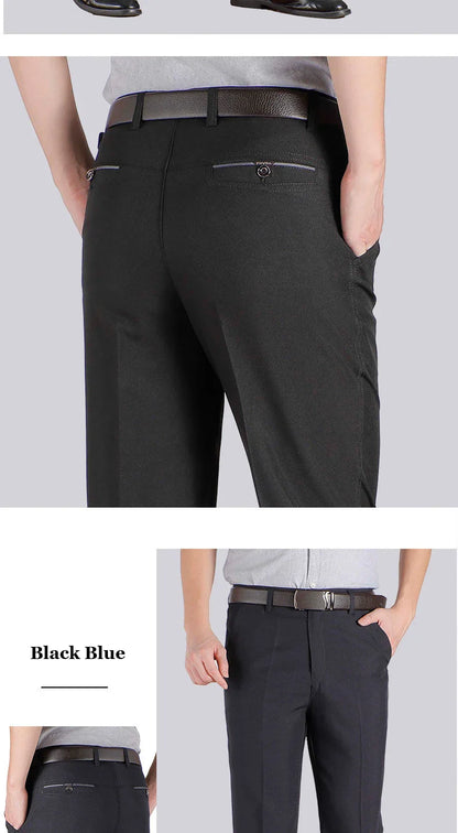 Men's Casual Business Suit Pants Full Length Soft Trim Brand Trousers Regular Straight Black Grey Large Size 28-40 GOZBKF