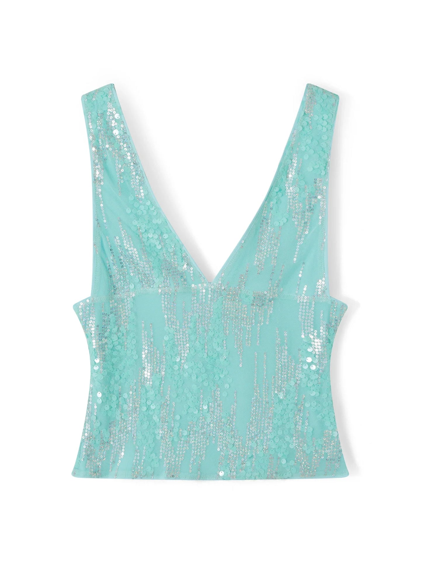Women Sequin Tank Tops Slim Sparkly Deep V Neck Sleeveless Open Back Crop Vest Casual Summer Streetwear