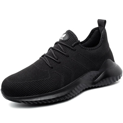 Men‘s Safety Shoes with Steel Toe Puncture Proof Anti-smash Work Sneakers Lightweight Breathable Black Sneakers for Construction