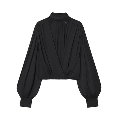 Women's 2026 New Perspective Shirts Tops Fashion Loose Long-Sleeved Elegant Spring Blouses Chic Youth Street Travel Blouses Tops