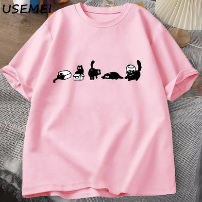 Five Mood Cats T-Shirts Oversized Cat Mom Tee Funny Cotton Short Sleeve Cat Lovers T Shirt Men Women Casual O Neck Summer Tops