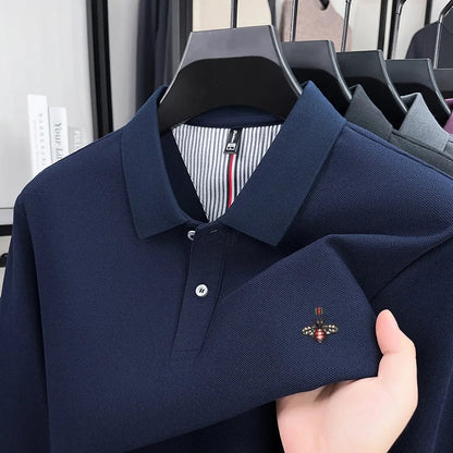 100% cotton high-end spring and autumn new men's long sleeved casual comfortable polo shirt exquisite brand bee embroidery top