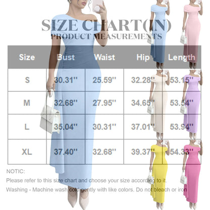 Vestidos Longos de Festa Sensuais para Mulheres, Vestido de Cor Sólida sem Mangas com Decote Diagonal, Vestido Maxi Plissado Justo, Vestido Bodycon Moderno