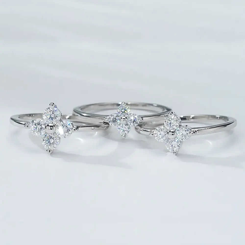 D Color Moissanite Four-leaf Clover Rings for Women 2.5/3/3.5mm Diamond Wedding Ring GRA s925 Sterling Silver Jewelry