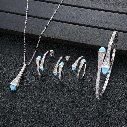 NEW Famous Brand Waterdrop Necklace Bracelet Ring Earrings For Women Wedding Party Cubic Zircon Dubai Bridal Jewelry Set HXS001