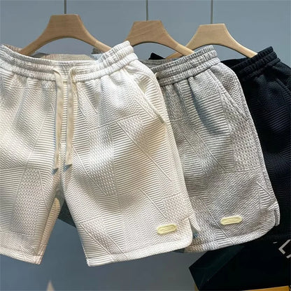 Shorts Men'S Casual Jogging Sport Short Pants Wave Pattern Solid Male Drawstring
