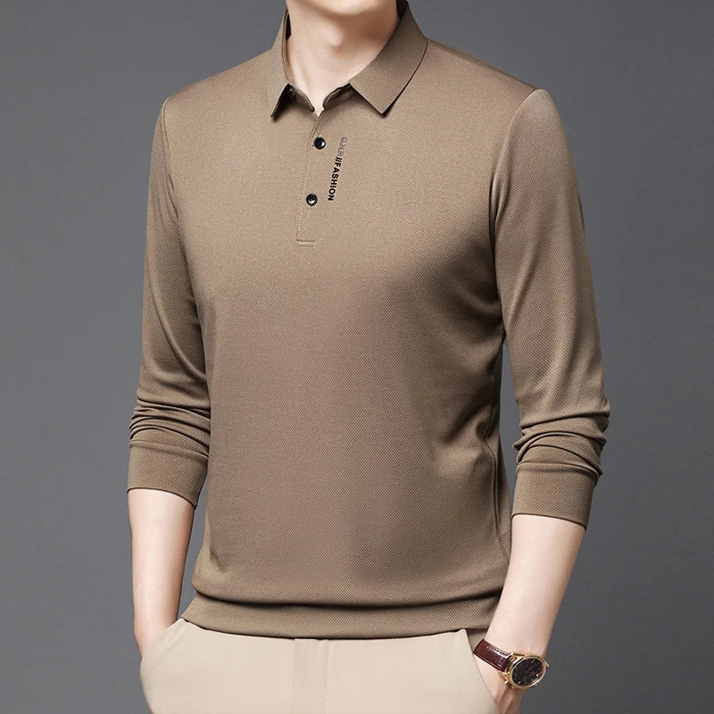 Polo Shirt Men's Spring and Autumn 2024 New Long Sleeved T-shirt Men's Business Casual Inner Top Base Shirt
