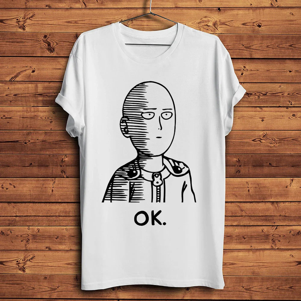 one punch Hero,Saitama,OK MAN,Funny Anime Tshirt ,Men White Casual Short Sleeve T-Shirt,Unisex Streetwear,manga Tee