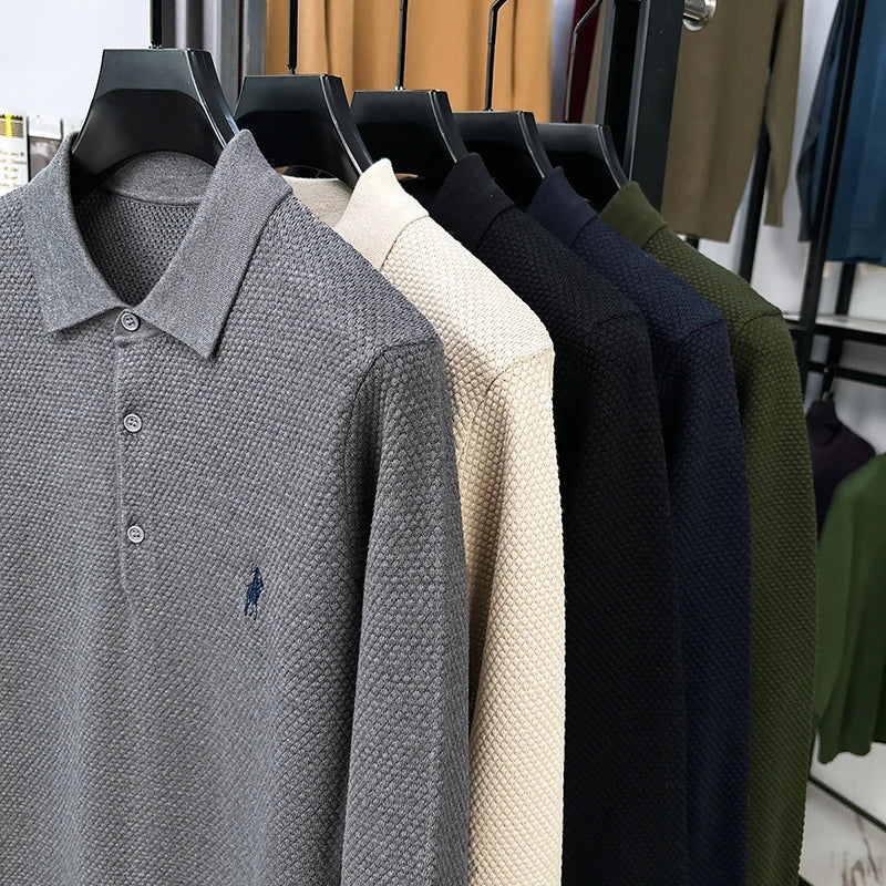 Light Luxury Cotton Long Sleeved T-shirt Men's Fashion Trend Lapel Autumn Paul Embroidery Polo Shirt Men's Long Sleeved Clothes