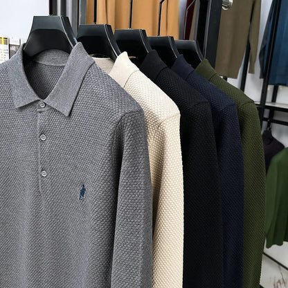 Light Luxury Cotton Long Sleeved T-shirt Men's Fashion Trend Lapel Autumn Paul Embroidery Polo Shirt Men's Long Sleeved Clothes
