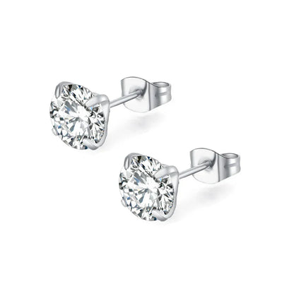 Stainless Steel 5 Style CZ Zircon Silver Color Earrings For Women Men Crystal Screw Titanium Alloy Ear Studs Round Beads Jewelry