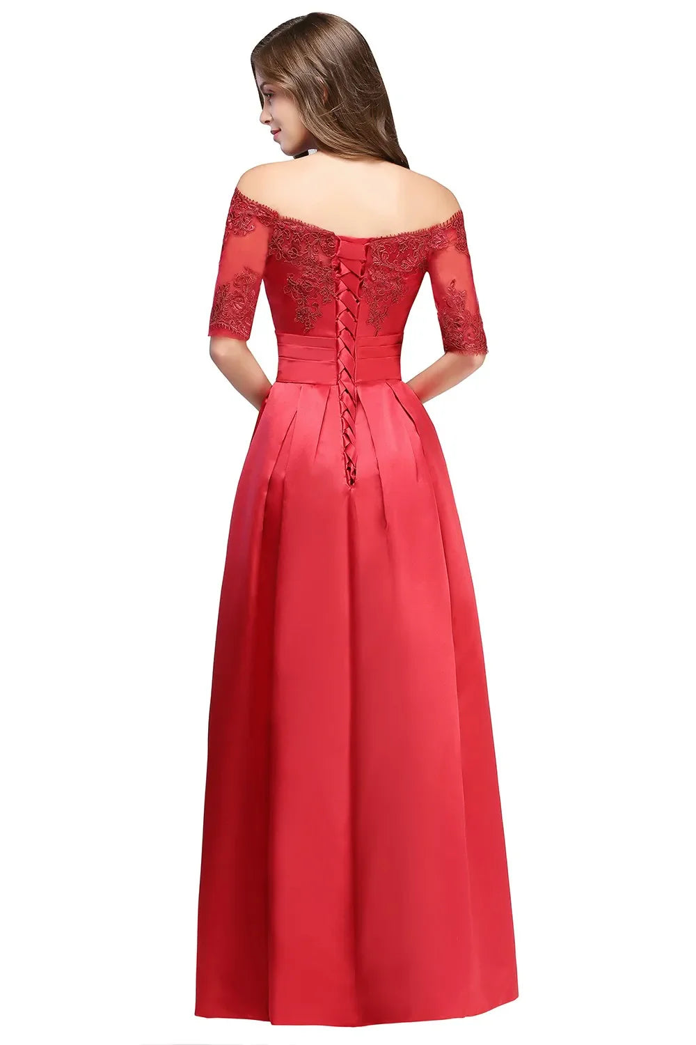 Luxury Lace Appliques Evening Dresses Elegant Satin A Line Embroidery Lace Up Prom Gowns Formal Party Vestido De Gala For Bride