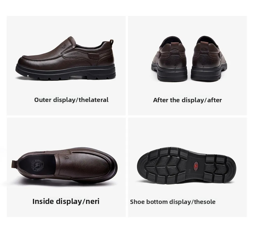 Golden Camel Men's Shoes 2026 New Business Casual Soft Sole Leather Shoes Brand Design Soft Soles Non-slip Velvet Warm Loafers