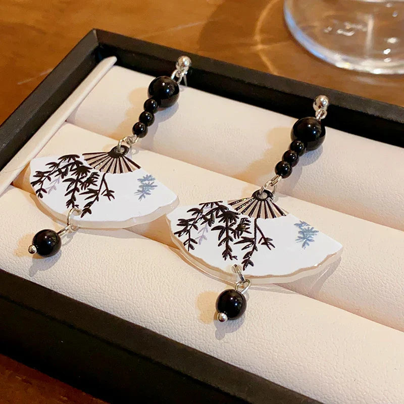 chinese Style Bamboo Joint Flower Earrings Imitation Pearl Fringe Earring New National Tide Personality  Earrings for Women