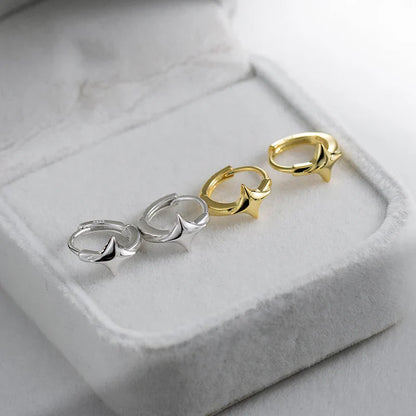 925 Sterling Silver Minimalist Glossy Star Huggies Hoop Earrings for Women Trendy Romantic Party Piercing Jewelry Gift