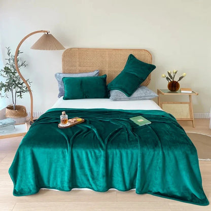 Soft Flannel Fleece Blanket Plush Velvet Throws,Dark Green Bed Linen Sheet Bedspread Home Office 200*230cm Summer Quilt