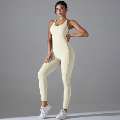 Sexy Backless Bodycon Scrunch Jumpsuit Raises Butt Women Dance Fitness Overalls Push Up Sleeveless Yoga Sport Jump Suit