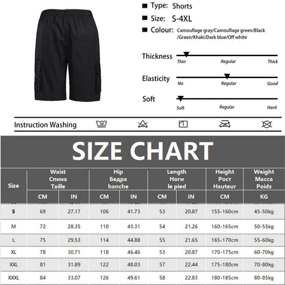 Men's Tactical Shorts Summer Casual Jogging Cargo Shorts Loose Multi-pockets Elastic Waist Work Hiking Overalls Short Pants