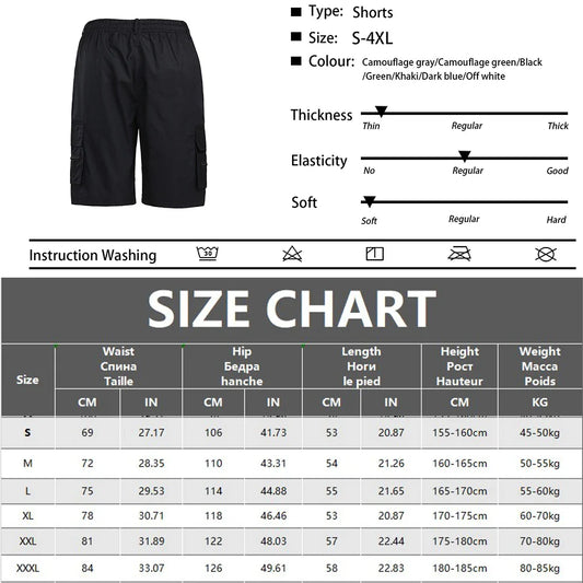 Men's Tactical Shorts Summer Casual Jogging Cargo Shorts Loose Multi-pockets Elastic Waist Work Hiking Overalls Short Pants