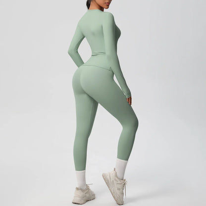 2 PCS Sportswear Yoga Set Gym Clothes Yoga Suits For Women Fitness Set Tracksuits Sports Long Sleeve Crop Top Gym Leggings