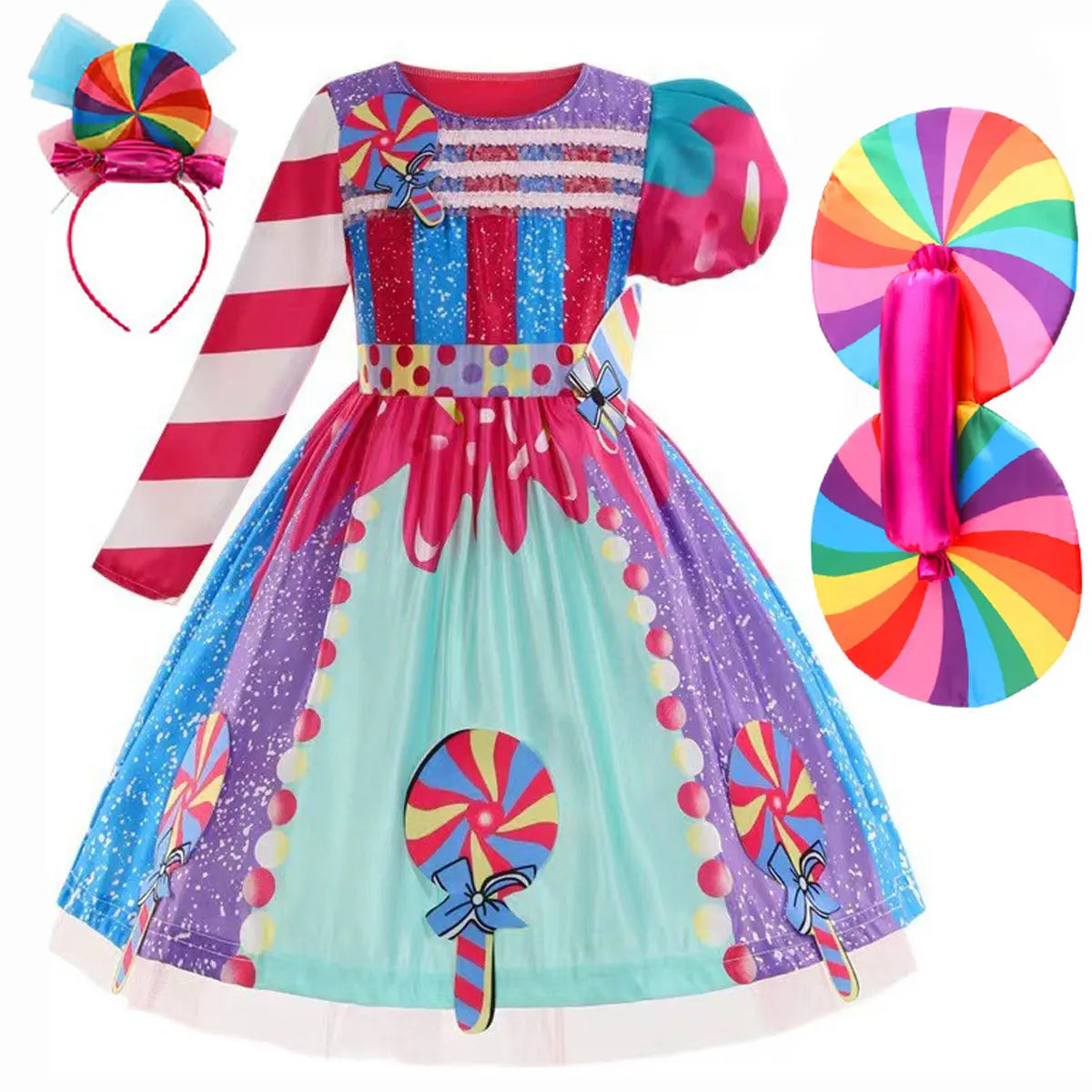New Sweet Lollipop Candy Girl Dress Carnival Party Little Kids Birthday Costume Fancy Rainbow Tutu Children Wedding Clothes