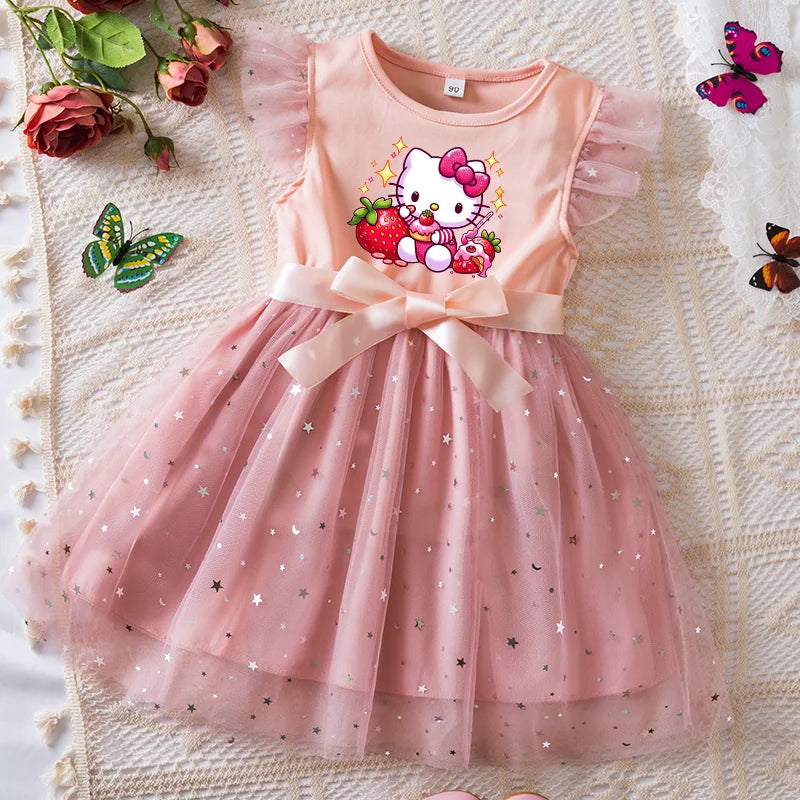 Girls Sequin Tutu Dress with Bow Flutter Sleeves Summer Princess Party Outfit for Toddler Kids 2-6 Years